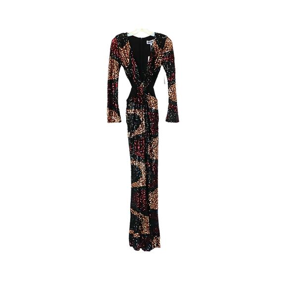 Vegas Swirl Sequin Jumpsuit - Black & Bronze - S